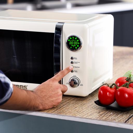 Geepas 20L  Digital Microwave Oven- GMO2025CW  | 700W Power | 12 Quick Start Presets | Defrost Function | Child Lock|  Stylish Retro Design |   Compact & Efficient