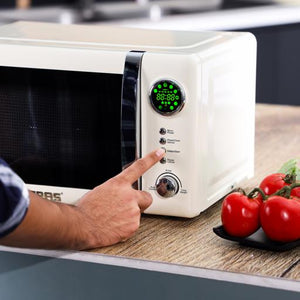 Geepas 20L  Digital Microwave Oven- GMO2025CW  | 700W Power | 12 Quick Start Presets | Defrost Function | Child Lock|  Stylish Retro Design |   Compact & Efficient
