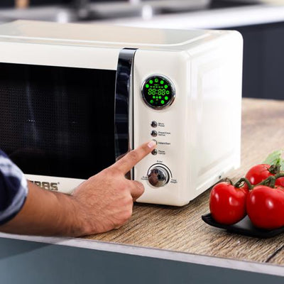 Geepas 20L  Digital Microwave Oven- GMO2025CW  | 700W Power | 12 Quick Start Presets | Defrost Function | Child Lock|  Stylish Retro Design |   Compact & Efficient