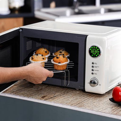 Geepas 20L  Digital Microwave Oven- GMO2025CW  | 700W Power | 12 Quick Start Presets | Defrost Function | Child Lock|  Stylish Retro Design |   Compact & Efficient