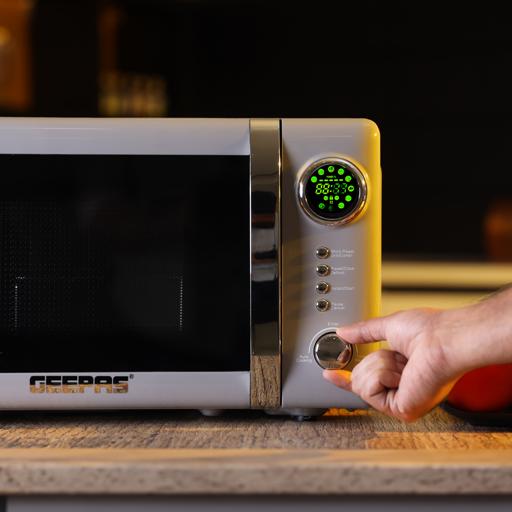 Geepas 20L  Digital Microwave Oven GMO2026GW | 700W Power | 12 Presets | Grill & Defrost Function | Child Lock | Compact & Stylish Kitchen Appliance | 2 Years Warranty
