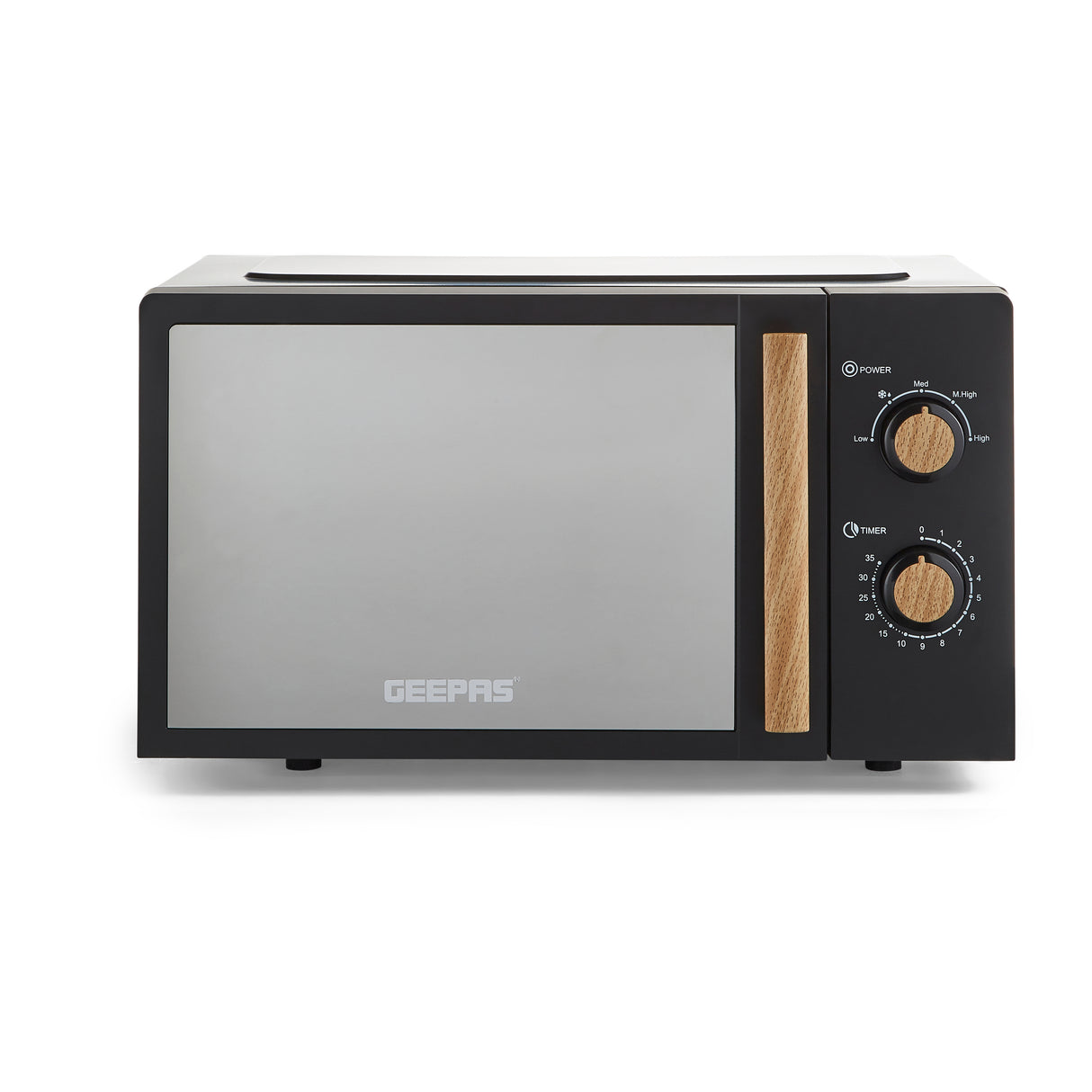 Geepas 20L Microwave Oven GMO34062UK-BK | 700W Output | 5 Power Levels | 255mm Glass Turntable | 35-Min Timer | LED Interior Light & Stylish Nordiq Collection Design