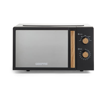 Geepas 20L Microwave Oven GMO34062UK-BK | 700W Output | 5 Power Levels | 255mm Glass Turntable | 35-Min Timer | LED Interior Light & Stylish Nordiq Collection Design