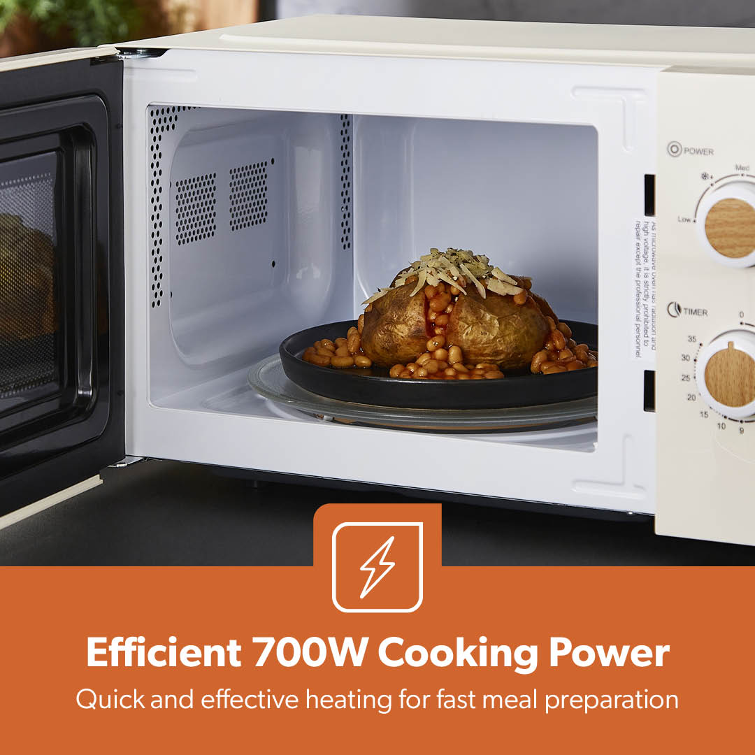 Geepas 20L Microwave Oven GMO34062UK-CR | 700W Output Power | 5 Power Levels| 255mm Glass Turntable| 35-Min Timer| LED Interior Light| Stylish Nordiq Collection Design