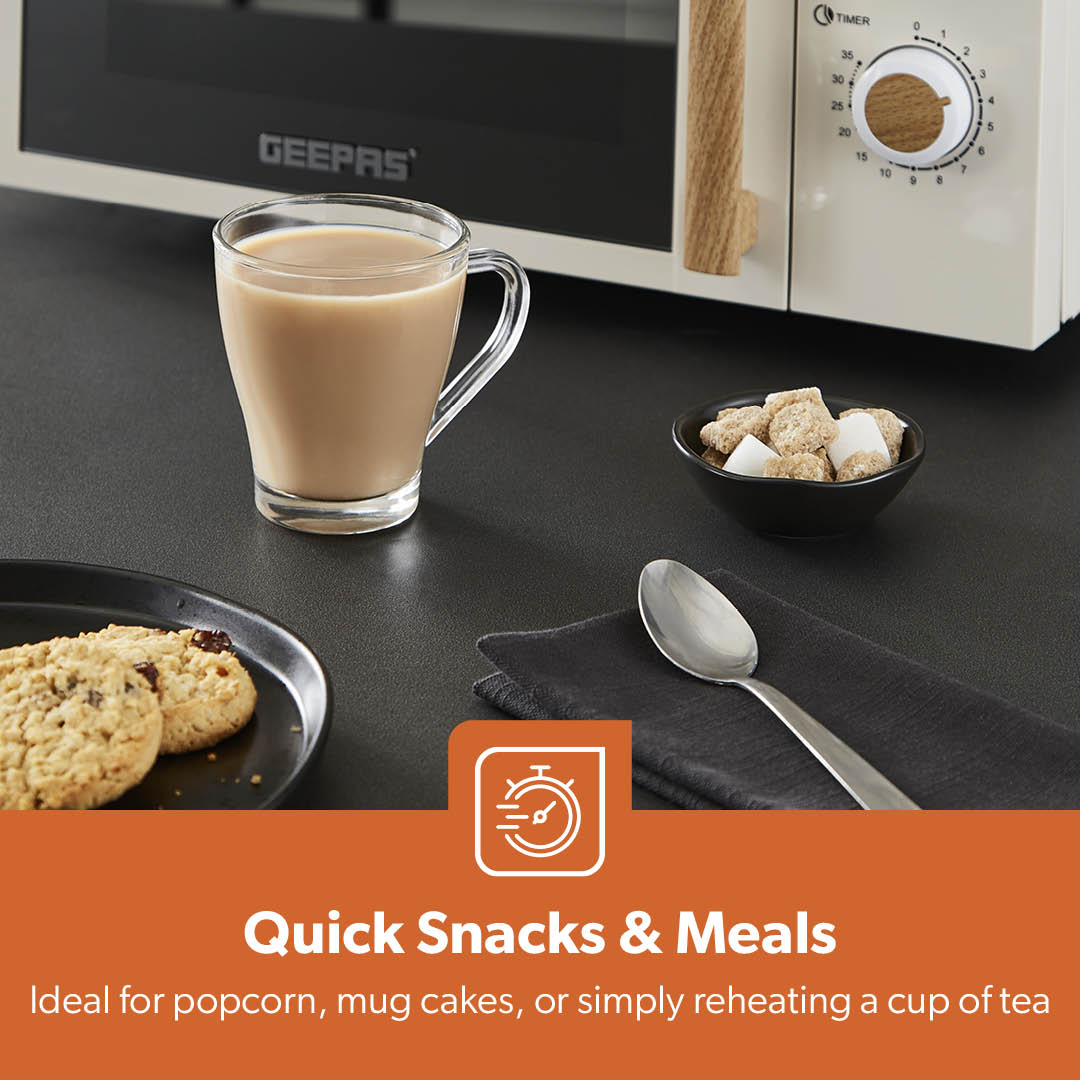 Geepas 20L Microwave Oven GMO34062UK-CR | 700W Output Power | 5 Power Levels| 255mm Glass Turntable| 35-Min Timer| LED Interior Light| Stylish Nordiq Collection Design