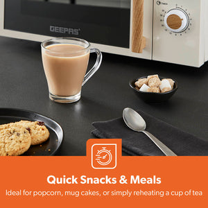 Geepas 20L Microwave Oven GMO34062UK-CR | 700W Output Power | 5 Power Levels| 255mm Glass Turntable| 35-Min Timer| LED Interior Light| Stylish Nordiq Collection Design