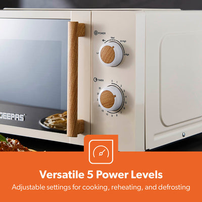 Geepas 20L Microwave Oven GMO34062UK-CR | 700W Output Power | 5 Power Levels| 255mm Glass Turntable| 35-Min Timer| LED Interior Light| Stylish Nordiq Collection Design