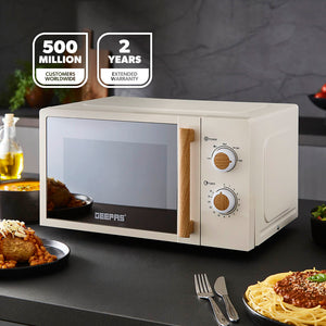 Geepas 20L Microwave Oven GMO34062UK-CR | 700W Output Power | 5 Power Levels| 255mm Glass Turntable| 35-Min Timer| LED Interior Light| Stylish Nordiq Collection Design