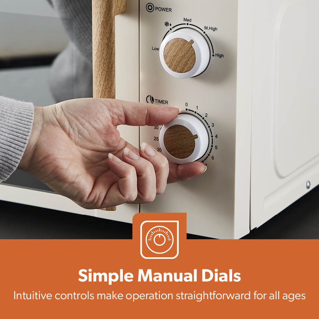 Geepas 20L Microwave Oven GMO34062UK-CR | 700W Output Power | 5 Power Levels| 255mm Glass Turntable| 35-Min Timer| LED Interior Light| Stylish Nordiq Collection Design