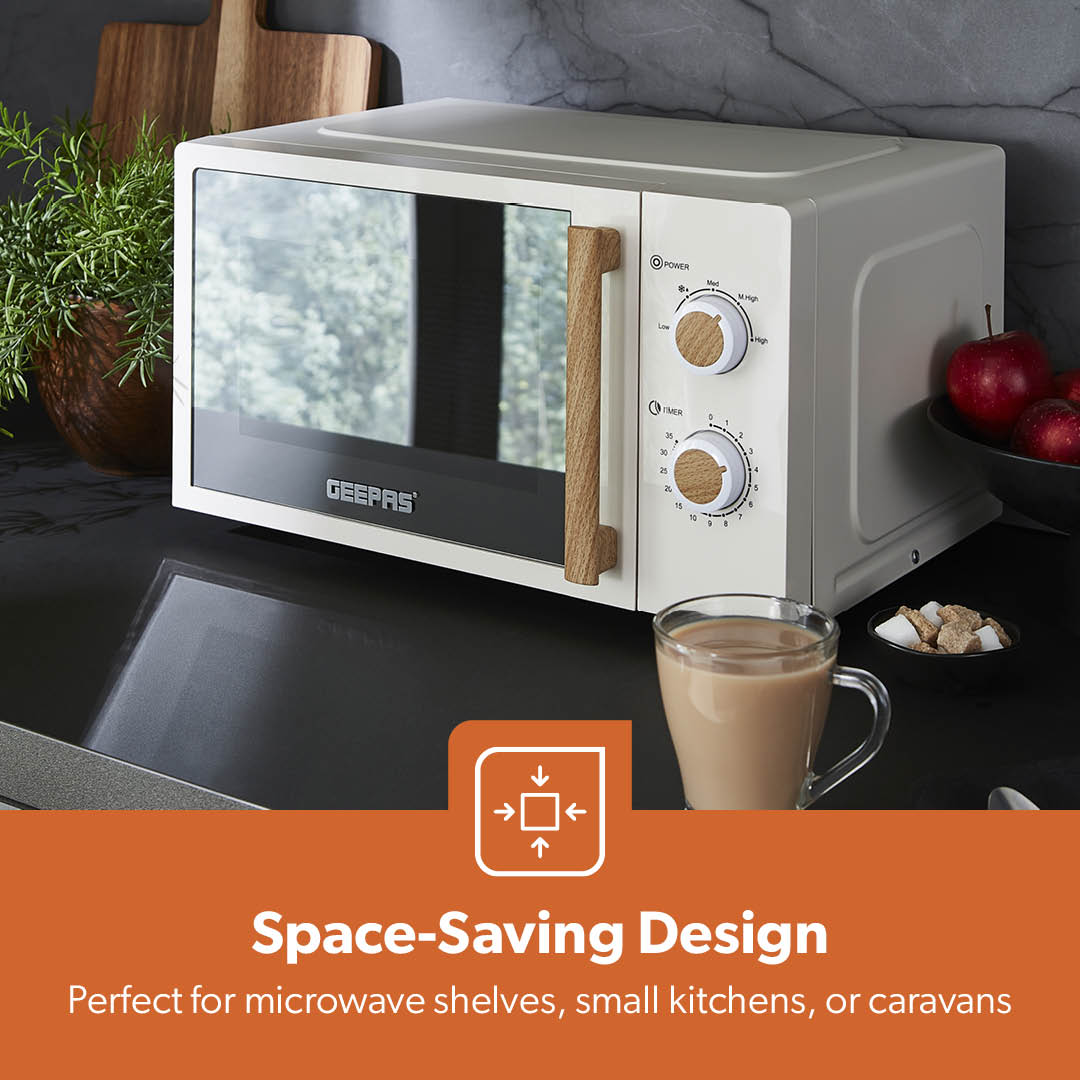 Geepas 20L Microwave Oven GMO34062UK-CR | 700W Output Power | 5 Power Levels| 255mm Glass Turntable| 35-Min Timer| LED Interior Light| Stylish Nordiq Collection Design