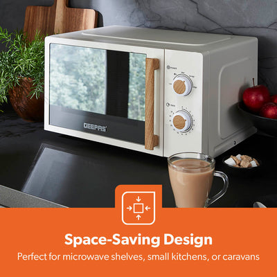 Geepas 20L Microwave Oven GMO34062UK-CR | 700W Output Power | 5 Power Levels| 255mm Glass Turntable| 35-Min Timer| LED Interior Light| Stylish Nordiq Collection Design