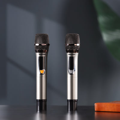 Geepas GMP15015 UHF Wireless Microphone System | Dual Microphone| Long-Distance UHF Connectivity| 100 Selectable Channels| High Sensitivity Audio Output| 2 Years Warranty
