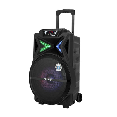 Geepas GMS11131 Rechargeable Trolley Bluetooth Speaker - Wireless Microphones, Rechargeable Battery |Karaoke DJ Speaker |Trolley Handle, USB & Auxiliary Inputs