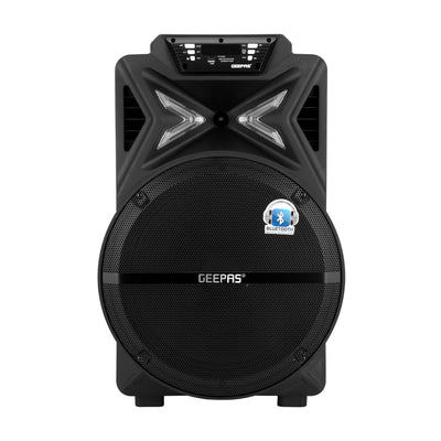 Geepas GMS11131 Rechargeable Trolley Bluetooth Speaker - Wireless Microphones, Rechargeable Battery |Karaoke DJ Speaker |Trolley Handle, USB & Auxiliary Inputs