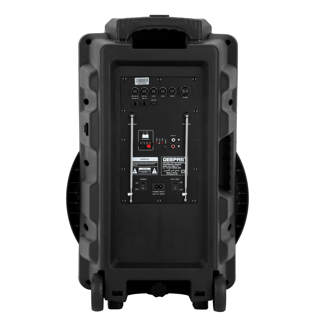 Geepas GMS11131 Rechargeable Trolley Speaker | Bluetooth Karaoke Speaker with 15" Woofer | 40000W PMPO Output | Bluetooth Wireless Streaming | Thunder Bass Technology