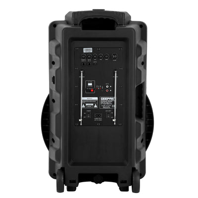Geepas GMS11131 Rechargeable Trolley Speaker | Bluetooth Karaoke Speaker with 15" Woofer | 40000W PMPO Output | Bluetooth Wireless Streaming | Thunder Bass Technology