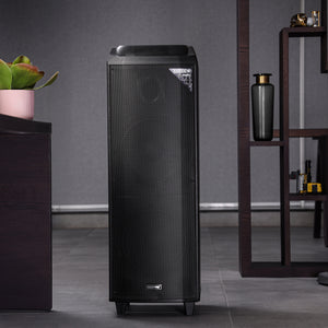 Geepas Rechargeable Professional Speaker- GMS11153/ UHF Mic, USB, TF, TWS, Bluetooth and FM Radio/ Includes Remote Control, Laser Light and LED Panel, Black