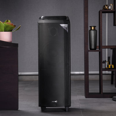 Geepas Rechargeable Professional Speaker- GMS11153/ UHF Mic, USB, TF, TWS, Bluetooth and FM Radio/ Includes Remote Control, Laser Light and LED Panel, Black