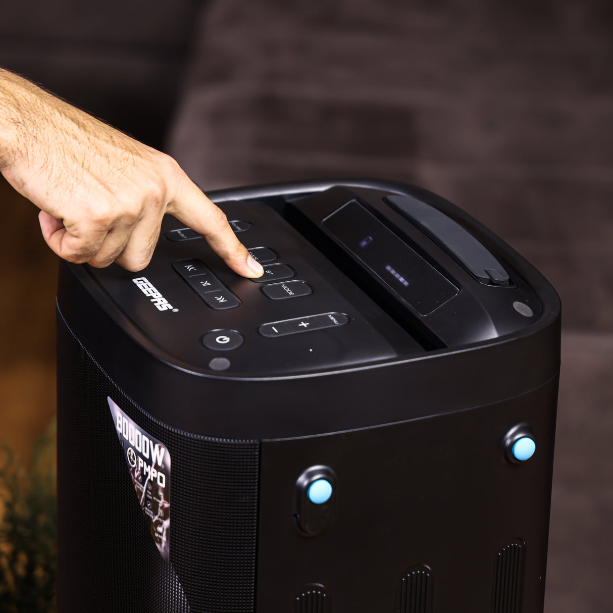 Geepas GMS11160 Rechargeable Professional Speaker with dual 8” woofers| Bluetooth| RGB LED| TWS| FM radio| USB/TF| UHF mic and full karaoke features| 2 Years Warranty