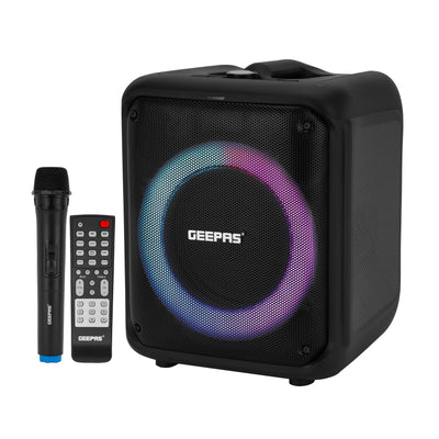 Geepas Portable And Rechargeable Party Speaker- GMS11161| Bluetooth, TWS Function and FM Radio| Lightweight and Portable Design, With Color Control LED Light