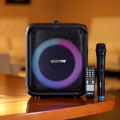 Geepas Portable And Rechargeable Party Speaker- GMS11161| Bluetooth, TWS Function and FM Radio| Lightweight and Portable Design, With Color Control LED Light