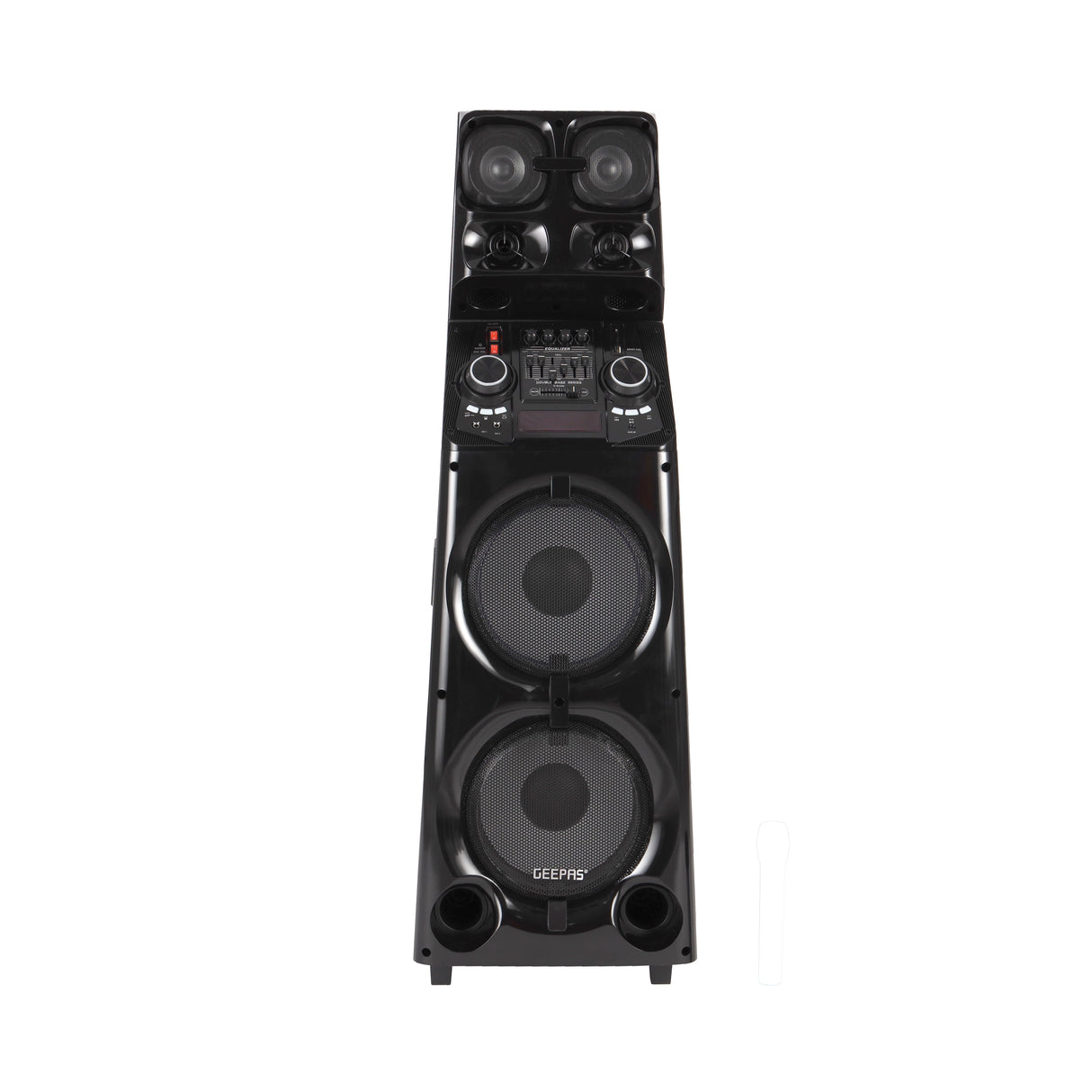 Geepas Professional Active Speaker System GMS11169 with Bluetooth| UHF Microphone| LED Display| Graphic Equalizer| X-Bass Control| FM Radio| USB/SD/TF & Remote Control