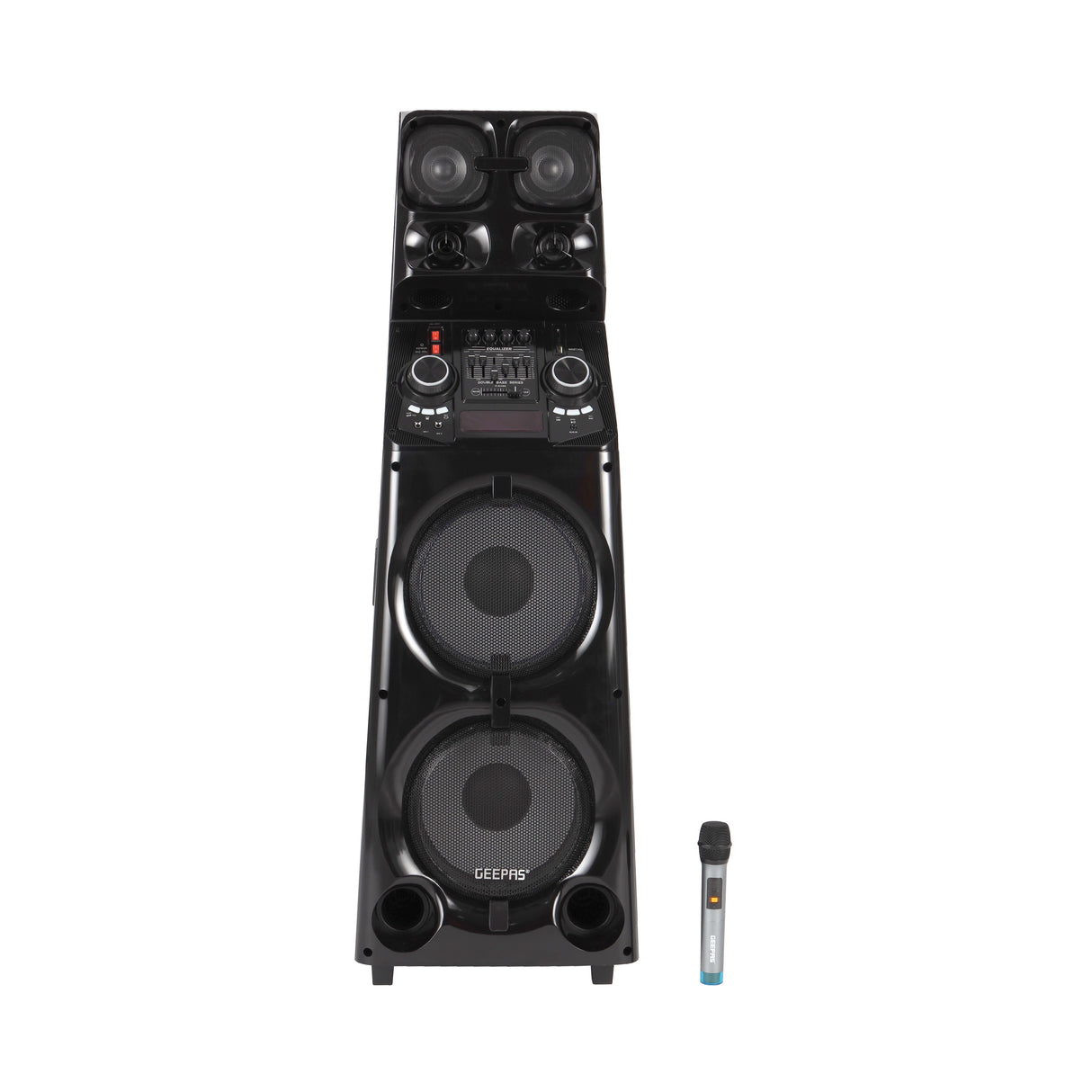 Geepas Professional Active Speaker System GMS11169 with Bluetooth| UHF Microphone| LED Display| Graphic Equalizer| X-Bass Control| FM Radio| USB/SD/TF & Remote Control