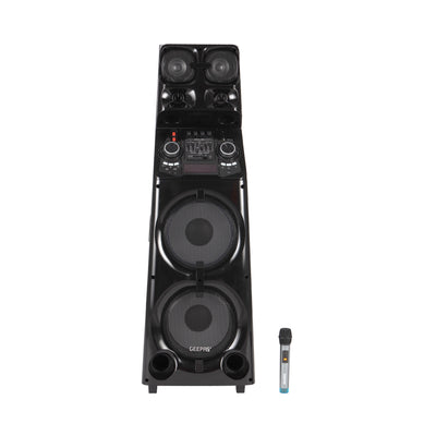 Geepas Professional Active Speaker System GMS11169 with Bluetooth| UHF Microphone| LED Display| Graphic Equalizer| X-Bass Control| FM Radio| USB/SD/TF & Remote Control