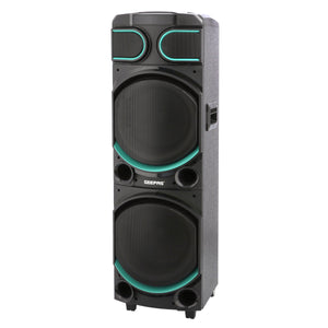 Geepas GMS11170 Rechargeable Professional Speaker | 80000W PMPO| Dual 10” Woofers| Bluetooth| USB/TF, FM, TWS Function, UHF Mic Support| LED Light Modes| 2 Years Warranty