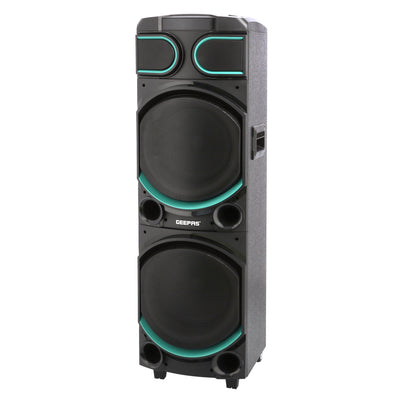 Geepas GMS11170 Rechargeable Professional Speaker | 80000W PMPO| Dual 10” Woofers| Bluetooth| USB/TF, FM, TWS Function, UHF Mic Support| LED Light Modes| 2 Years Warranty