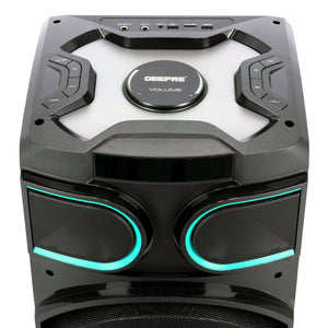 Geepas GMS11170 Rechargeable Professional Speaker | 80000W PMPO| Dual 10” Woofers| Bluetooth| USB/TF, FM, TWS Function, UHF Mic Support| LED Light Modes| 2 Years Warranty
