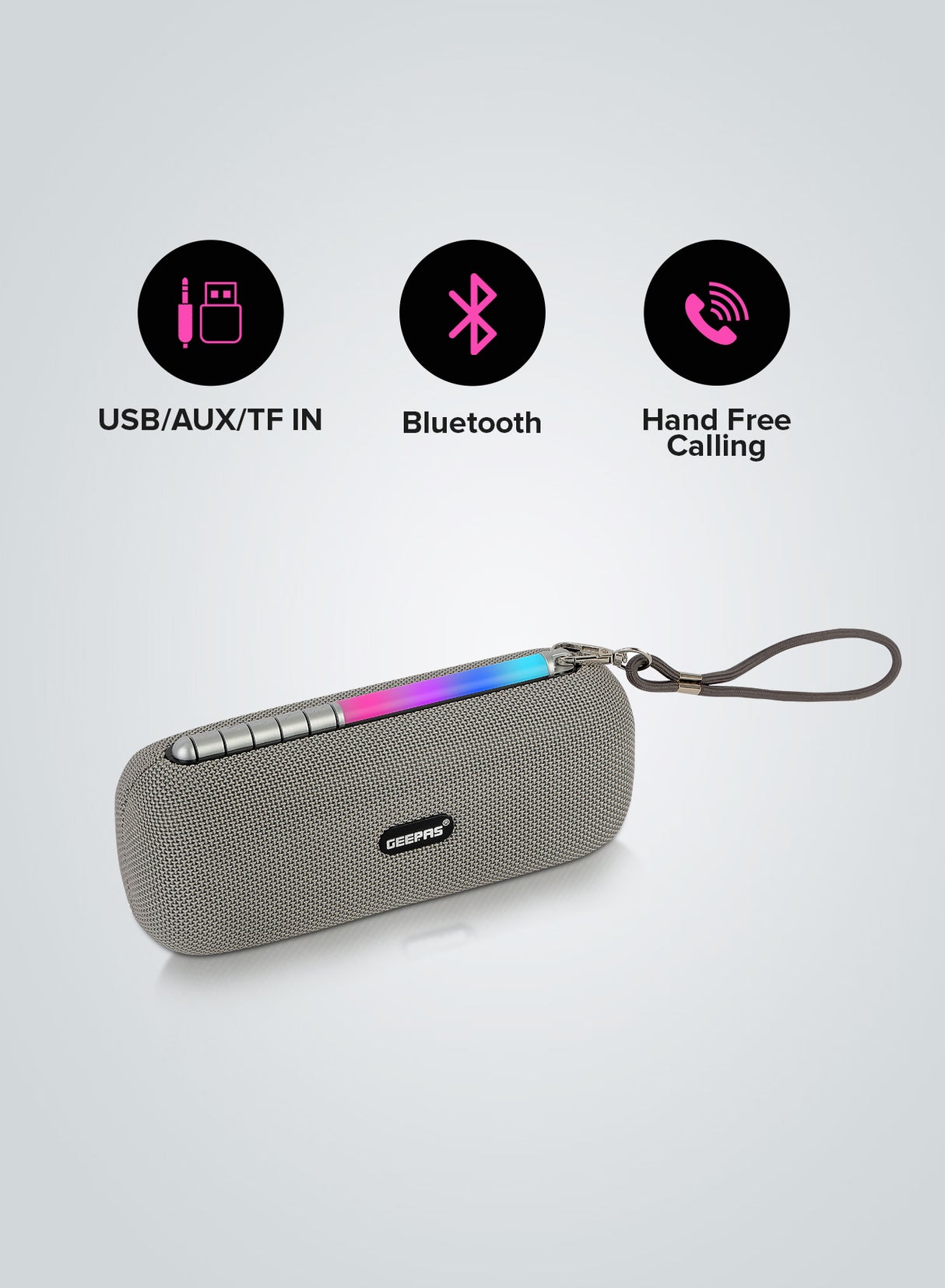 Geepas Rechargeable Bluetooth Speaker- GMS11172| Bluetooth, TWS Function and FM Radio| Lightweight and Portable Design, Hands-Free Calling | Grey