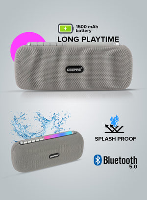 Geepas Rechargeable Bluetooth Speaker- GMS11172| Bluetooth, TWS Function and FM Radio| Lightweight and Portable Design, Hands-Free Calling | Grey