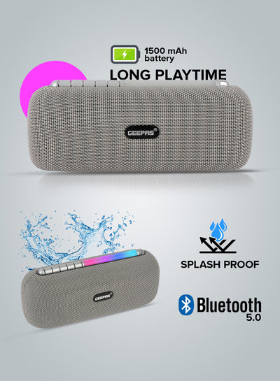 Geepas Rechargeable Bluetooth Speaker- GMS11172| Bluetooth, TWS Function and FM Radio| Lightweight and Portable Design, Hands-Free Calling | Grey