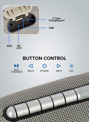 Geepas Rechargeable Bluetooth Speaker- GMS11172| Bluetooth, TWS Function and FM Radio| Lightweight and Portable Design, Hands-Free Calling | Grey
