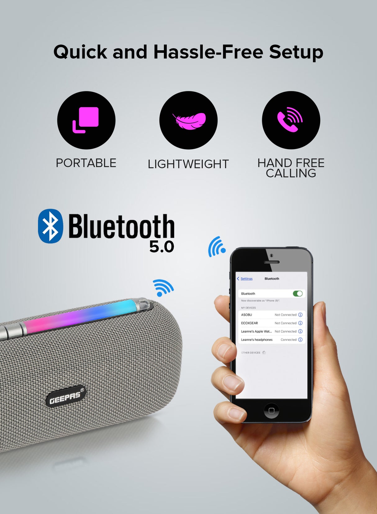 Geepas Rechargeable Bluetooth Speaker- GMS11172| Bluetooth, TWS Function and FM Radio| Lightweight and Portable Design, Hands-Free Calling | Grey