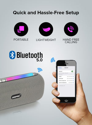 Geepas Rechargeable Bluetooth Speaker- GMS11172| Bluetooth, TWS Function and FM Radio| Lightweight and Portable Design, Hands-Free Calling | Grey