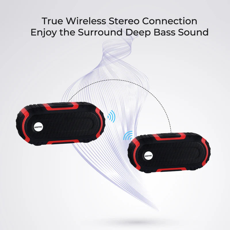 Geepas GMS11180 Rechargeable Bluetooth Speaker | Dual Stereo Speakers| Bluetooth 5.0+EDR| TWS Pairing| Hands-Free Calling| USB/TF/AUX/FM| 1200mAh Battery| 2-Year Warranty