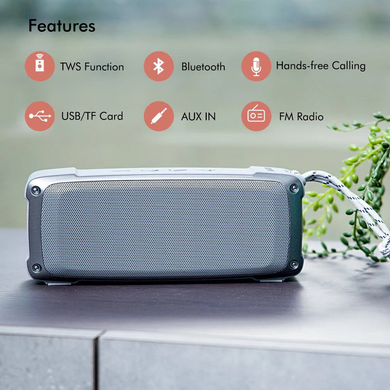Geepas GMS11182 Rechargeable Bluetooth Speaker | Outdoor Sports Portable Speaker |Rugged Rubber Oil Shell| 1200mAh Battery| TWS, FM, USB/TF Card, AUX| Hands-Free Calling