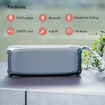 Geepas GMS11182 Rechargeable Bluetooth Speaker | Outdoor Sports Portable Speaker |Rugged Rubber Oil Shell| 1200mAh Battery| TWS, FM, USB/TF Card, AUX| Hands-Free Calling