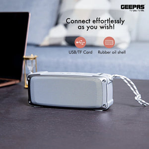 Geepas GMS11182 Rechargeable Bluetooth Speaker | Outdoor Sports Portable Speaker |Rugged Rubber Oil Shell| 1200mAh Battery| TWS, FM, USB/TF Card, AUX| Hands-Free Calling