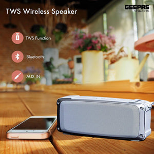Geepas GMS11182 Rechargeable Bluetooth Speaker | Outdoor Sports Portable Speaker |Rugged Rubber Oil Shell| 1200mAh Battery| TWS, FM, USB/TF Card, AUX| Hands-Free Calling