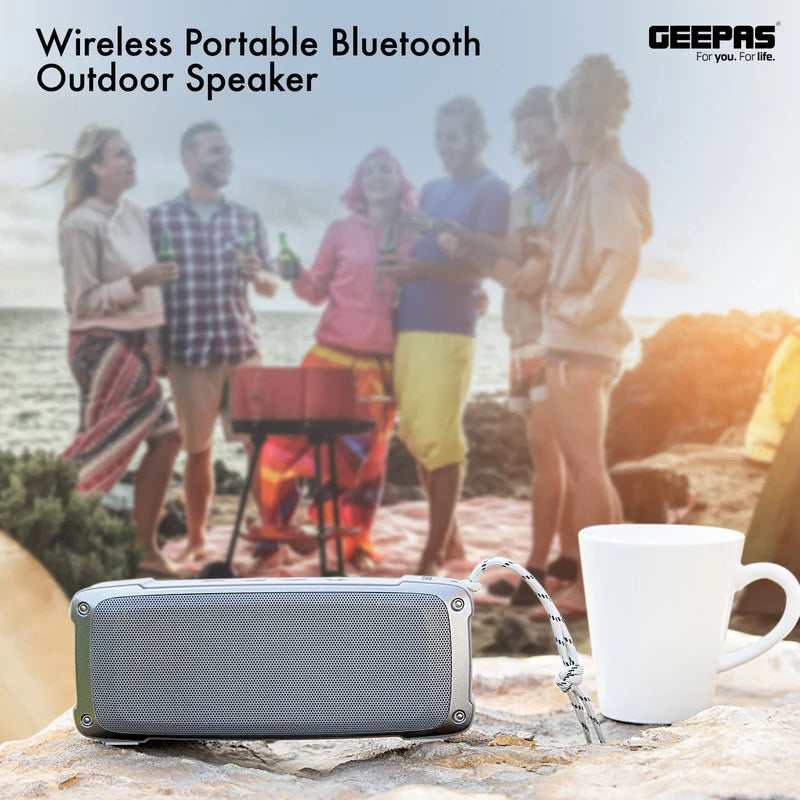 Geepas GMS11182 Rechargeable Bluetooth Speaker | Outdoor Sports Portable Speaker |Rugged Rubber Oil Shell| 1200mAh Battery| TWS, FM, USB/TF Card, AUX| Hands-Free Calling