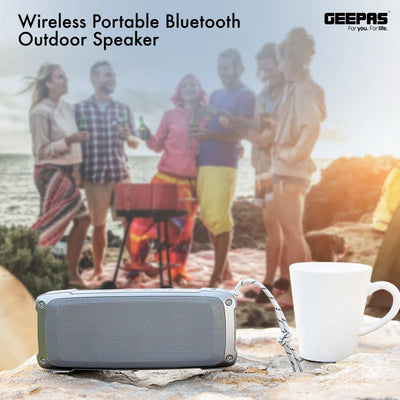 Geepas GMS11182 Rechargeable Bluetooth Speaker | Outdoor Sports Portable Speaker |Rugged Rubber Oil Shell| 1200mAh Battery| TWS, FM, USB/TF Card, AUX| Hands-Free Calling