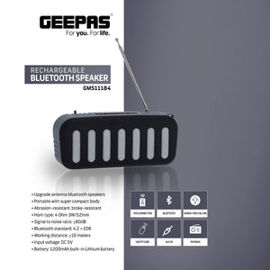 Rechargeable Bluetooth Speaker, TWS Connection | GMS11184 | Portable Wireless Speakers | 1200mAh Battery | BT/ TF Card/ AUX/ USB Playback | For Home, Party, Outdoor Etc