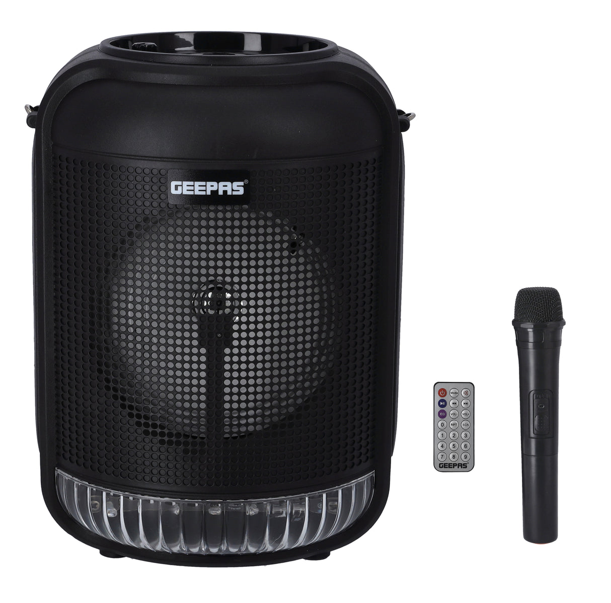Geepas GMS11186 Rechargeable Portable Speaker | 25000W PMPO| Bluetooth & TWS| 6.5” Woofer| FM/USB/TF/AUX| LED Light| Wireless Mic| 3.7V 1800mAh Battery| 2 Years Warranty