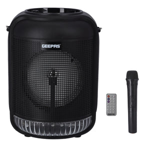 Geepas GMS11186 Rechargeable Portable Speaker | 25000W PMPO| Bluetooth & TWS| 6.5” Woofer| FM/USB/TF/AUX| LED Light| Wireless Mic| 3.7V 1800mAh Battery| 2 Years Warranty