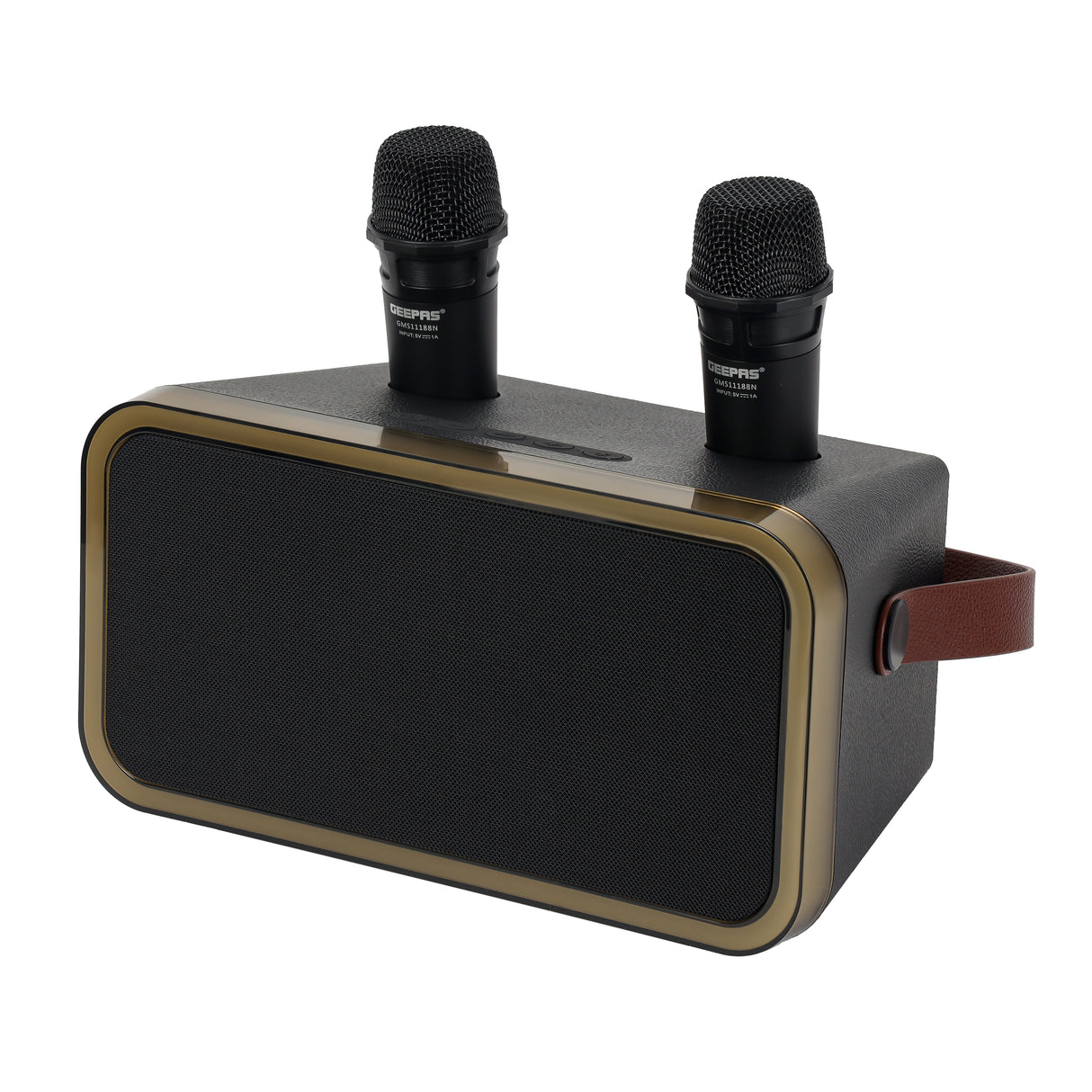 Geepas GMS11188 Karaoke Speaker |20W Output with Full LED Lighting| Dual Wireless Microphones| Bluetooth 5.1 Connectivity| USB Support| Built-in Battery|2 Years Warranty