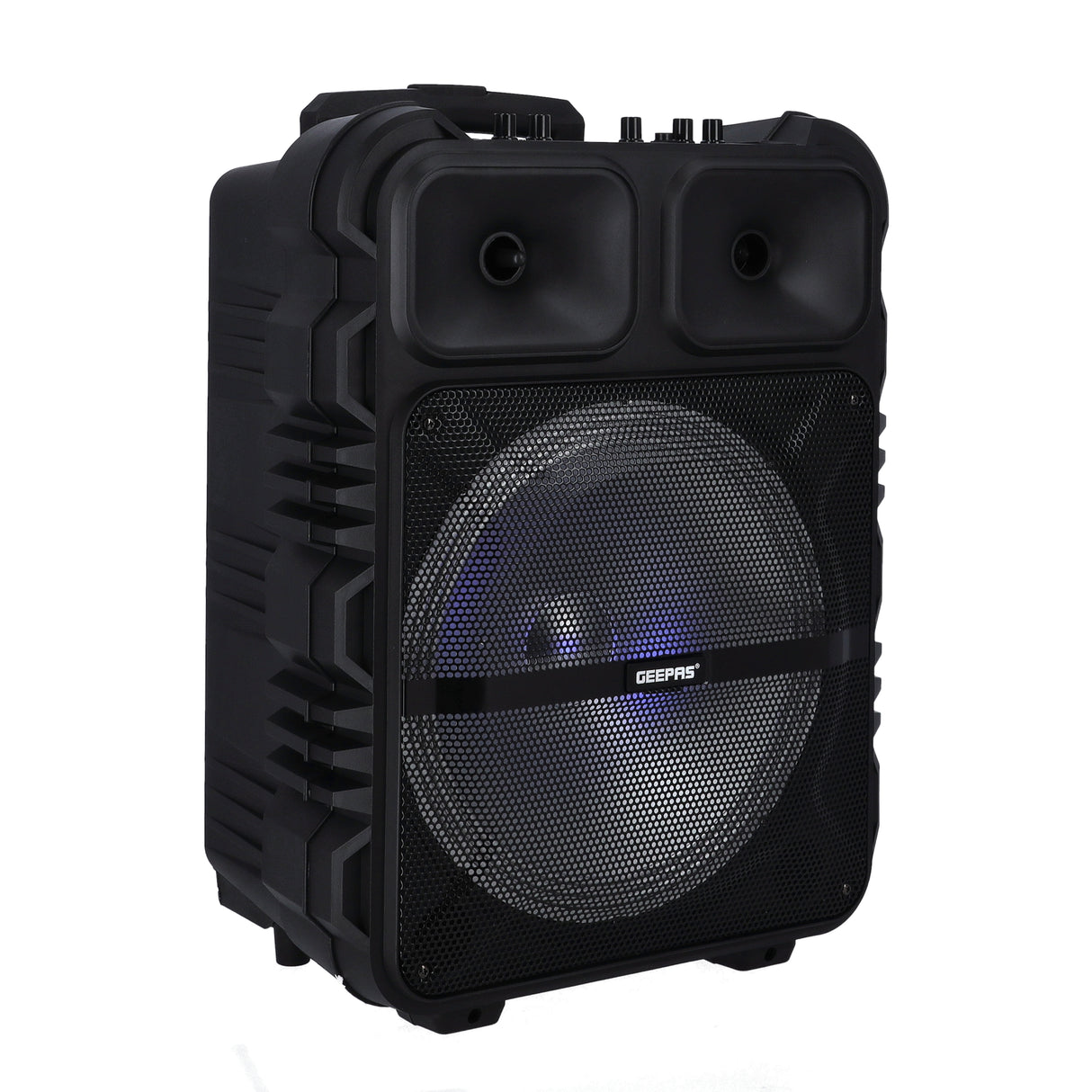 Geepas GMS11190 Rechargeable Trolley Speaker | Powerful 12” Woofer|  Wireless Microphone|  Bluetooth|  USB/TF Card|  FM Radio|  35000W PMPO Output|  2 Years Warranty