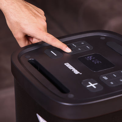 Geepas GMS11191 Rechargeable Professional Speaker with Bluetooth| UHF Microphone |  RGB LED Lights | Karaoke | FM Radio | USB/TF Playback and  100000W PMPO Sound